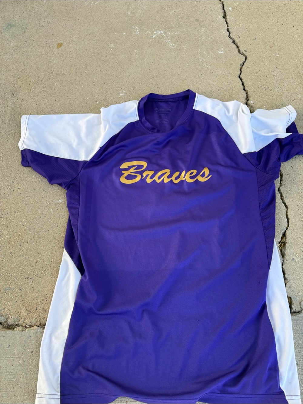 Augusta Sportswear Braves Purple and White Athletic Shirt with Gold Script